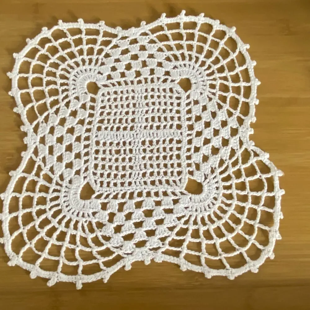 Vintage Handmade Crochet Pineapple Lace Square Doily 10in Cotton Farmhouse Decor